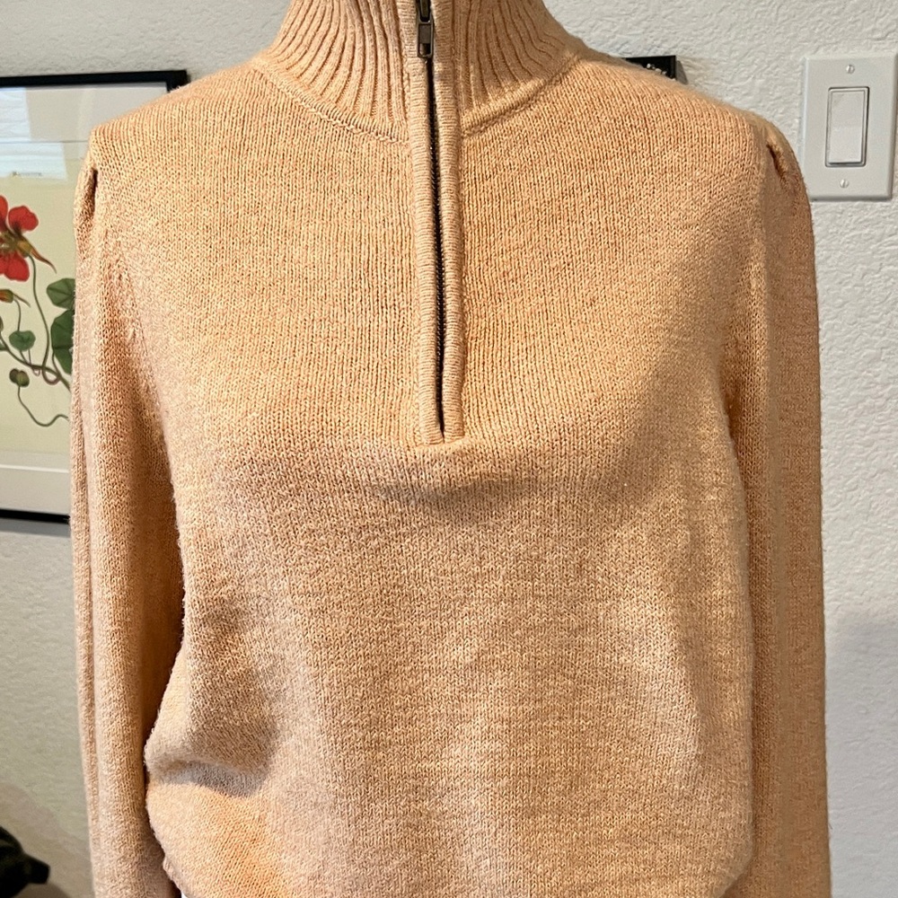 Universal Thread Tan Puff Sleeve Quarter-Zip Pullover Sweater - Size M